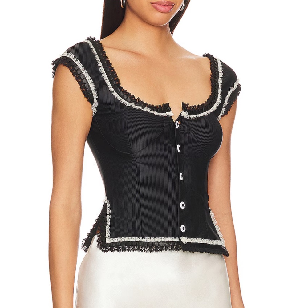 Black Ruffle-Trim Button Front Women's Top - Picture 2 of 3